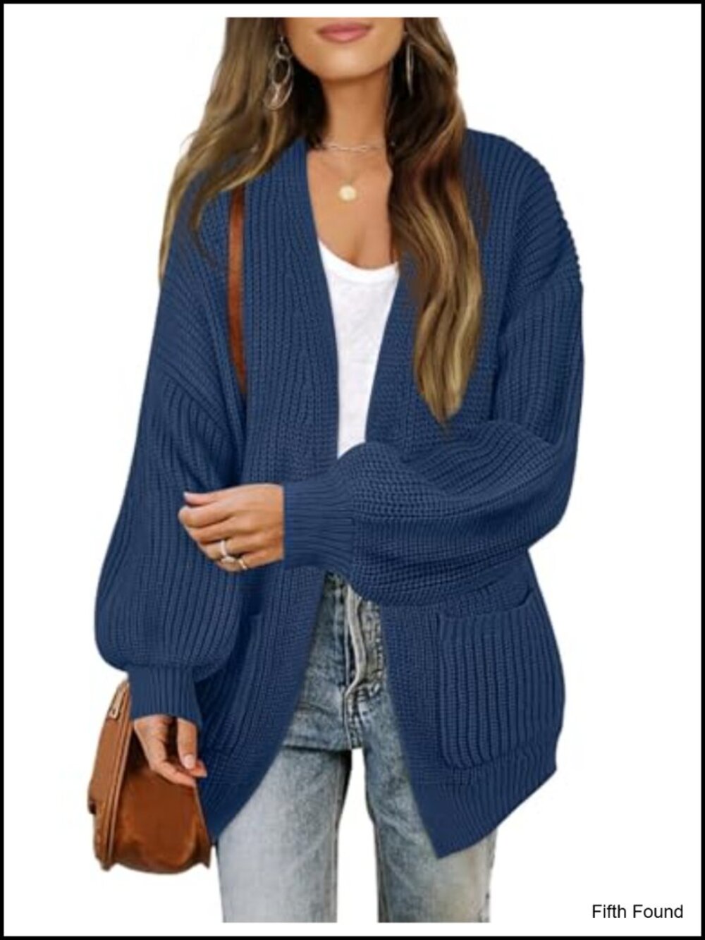 Oversized Chunky Knit Cardigan Lantern Sleeve Open Front Sweater